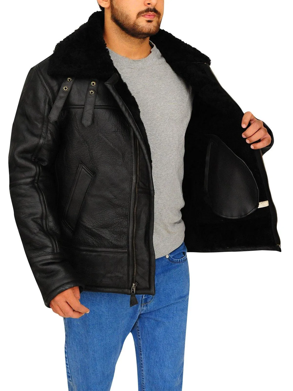 Black B3 Aviator Sheepskin Bomber Jacket