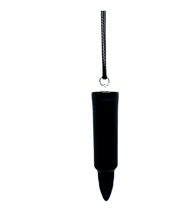 Black Obsidian Crystal Bullet Shaped Pendant Necklace