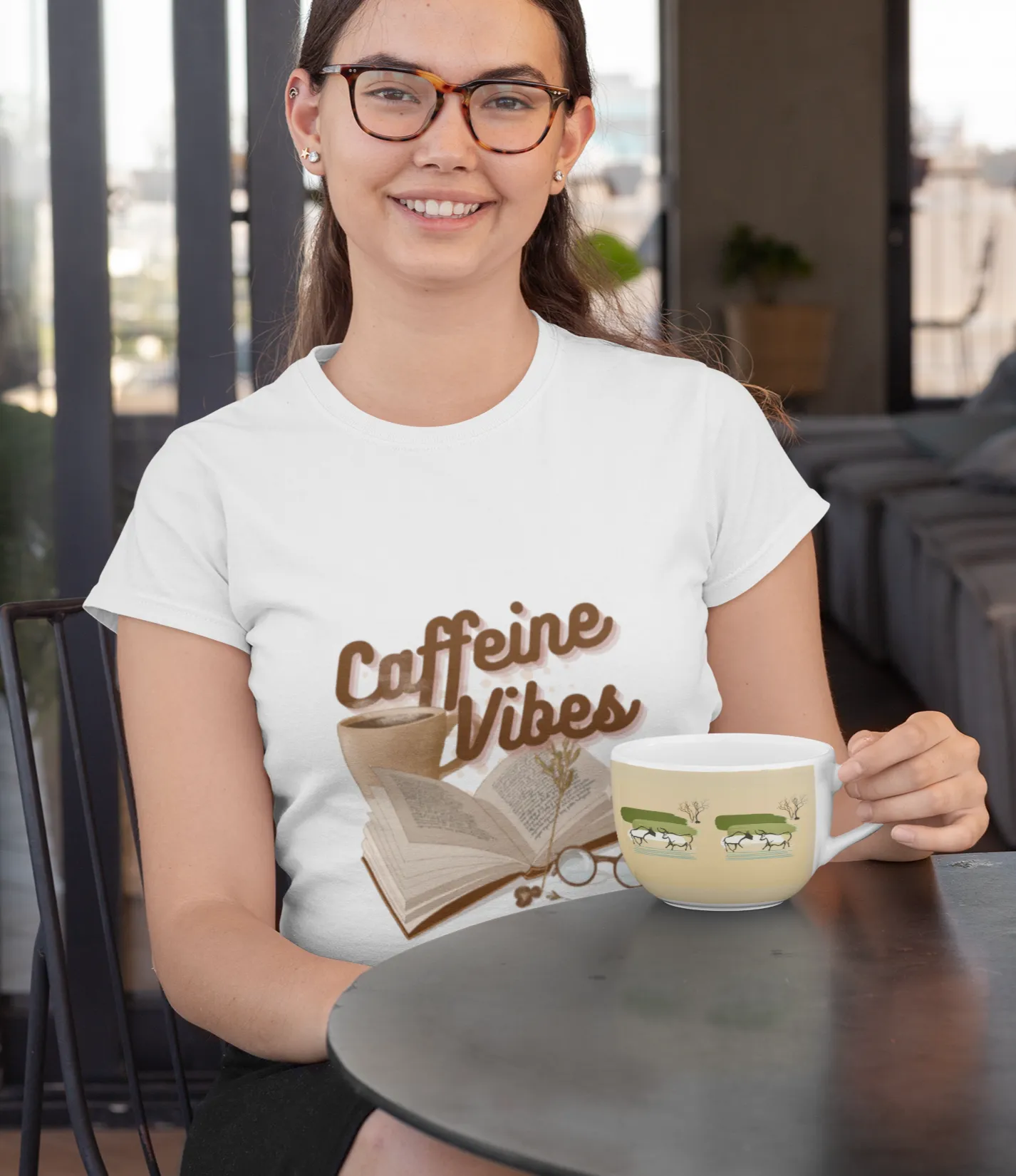 Happiness, Coffee and Book T Shirt for Women D23