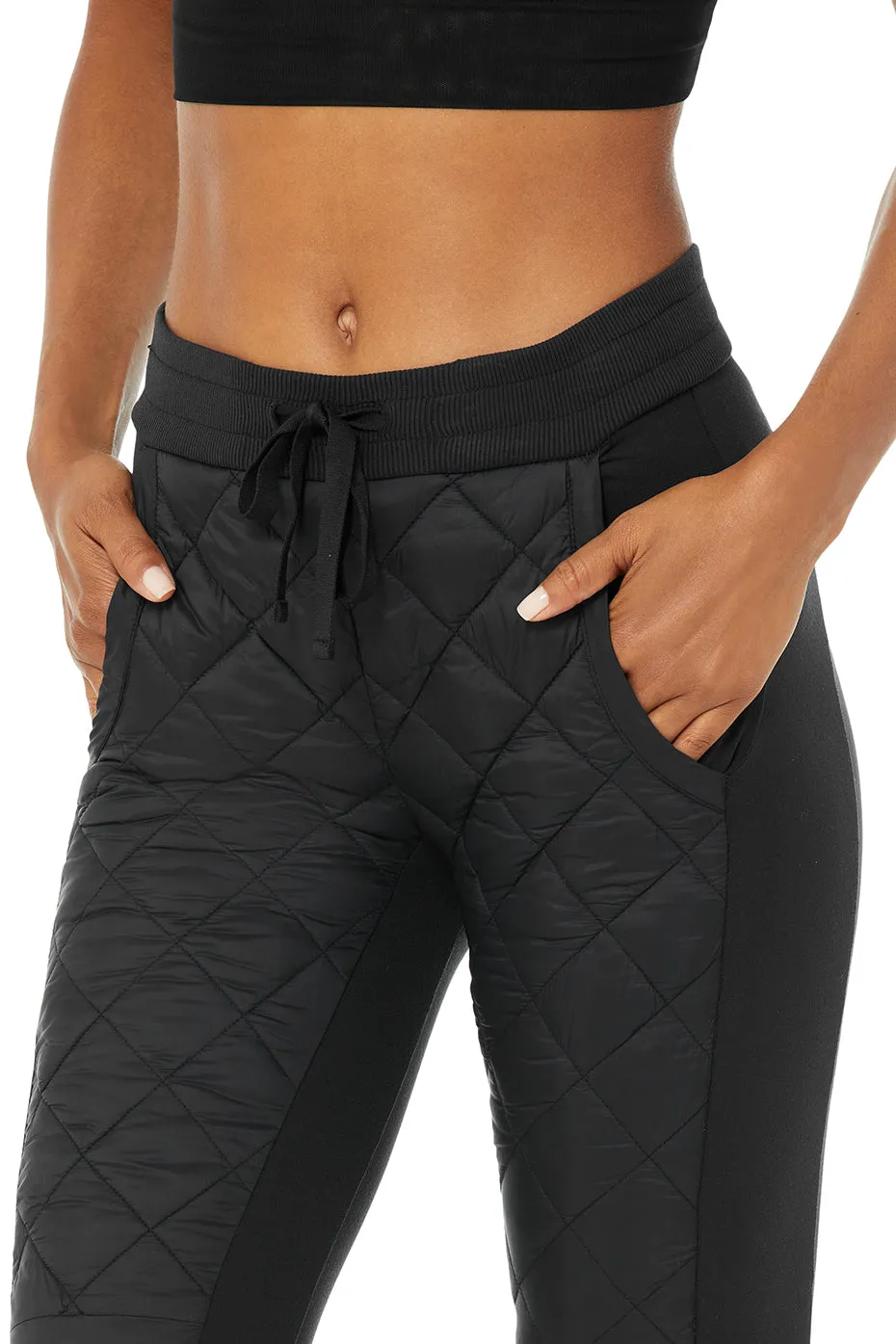 High-Waist Moto Puffer Pant - Black