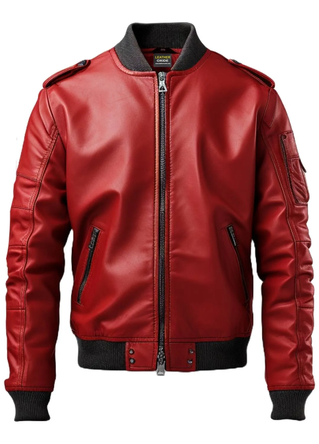 Men Stylish Red Bomber Leather Jacket