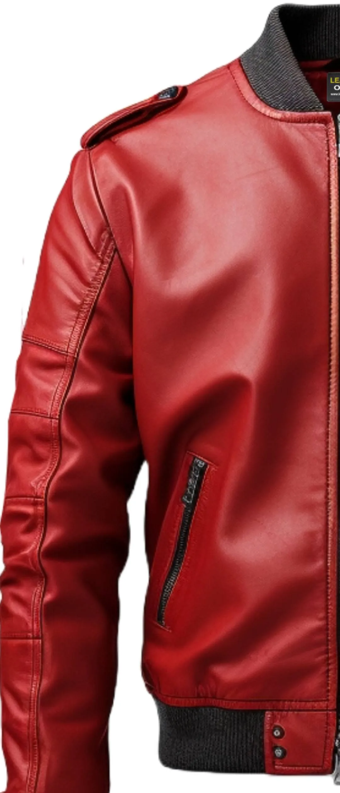 Men Stylish Red Bomber Leather Jacket