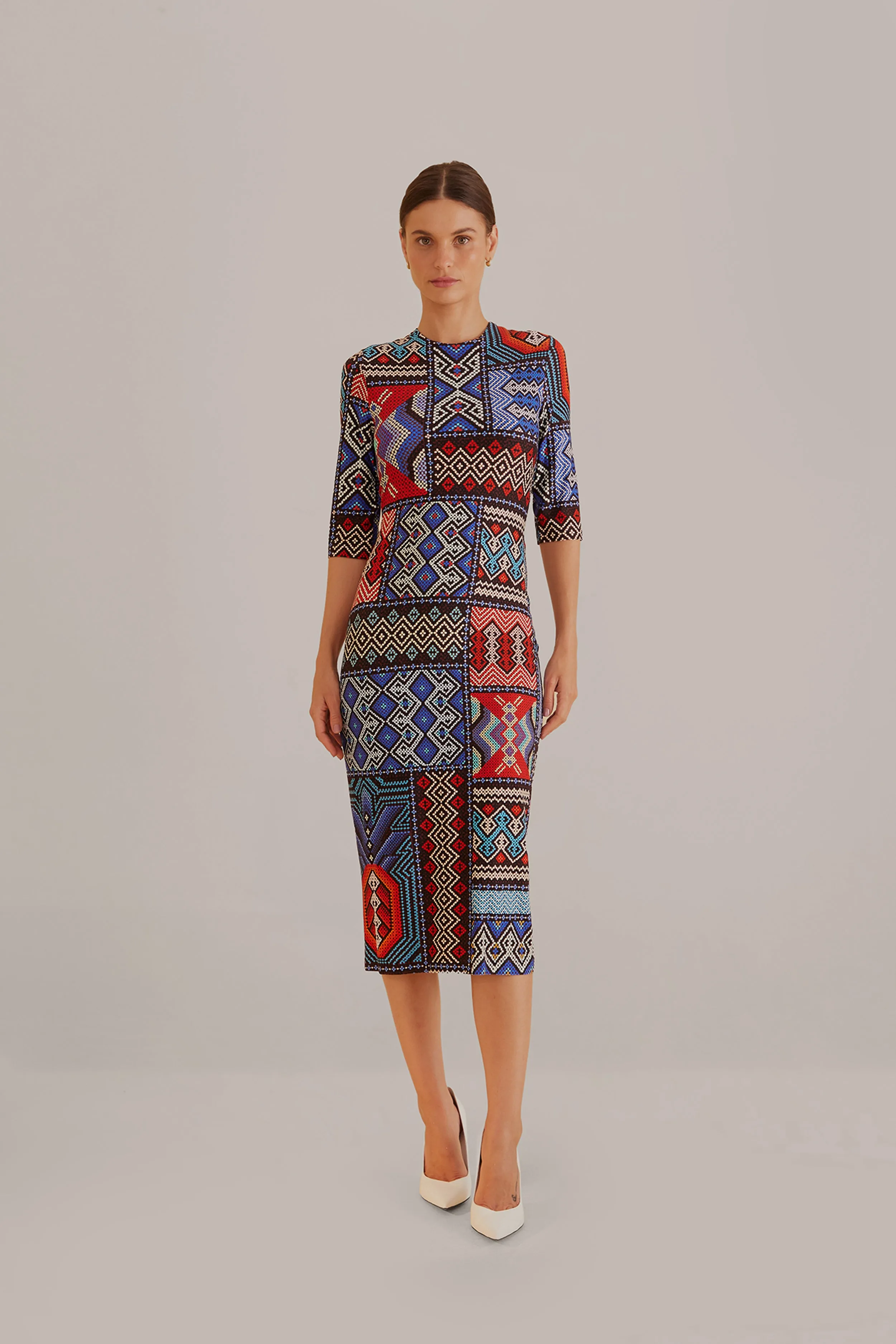 Multicolor Rauti Short Sleeve Midi Dress