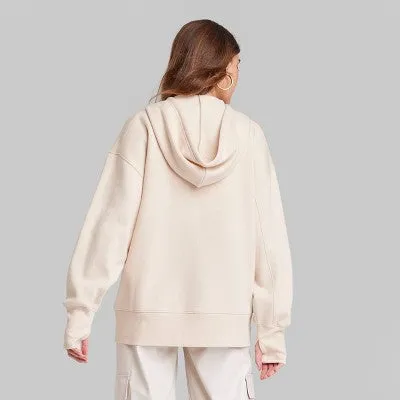 New - Women's Oversized Zip-Up Hoodie - Wild Fable Beige XS