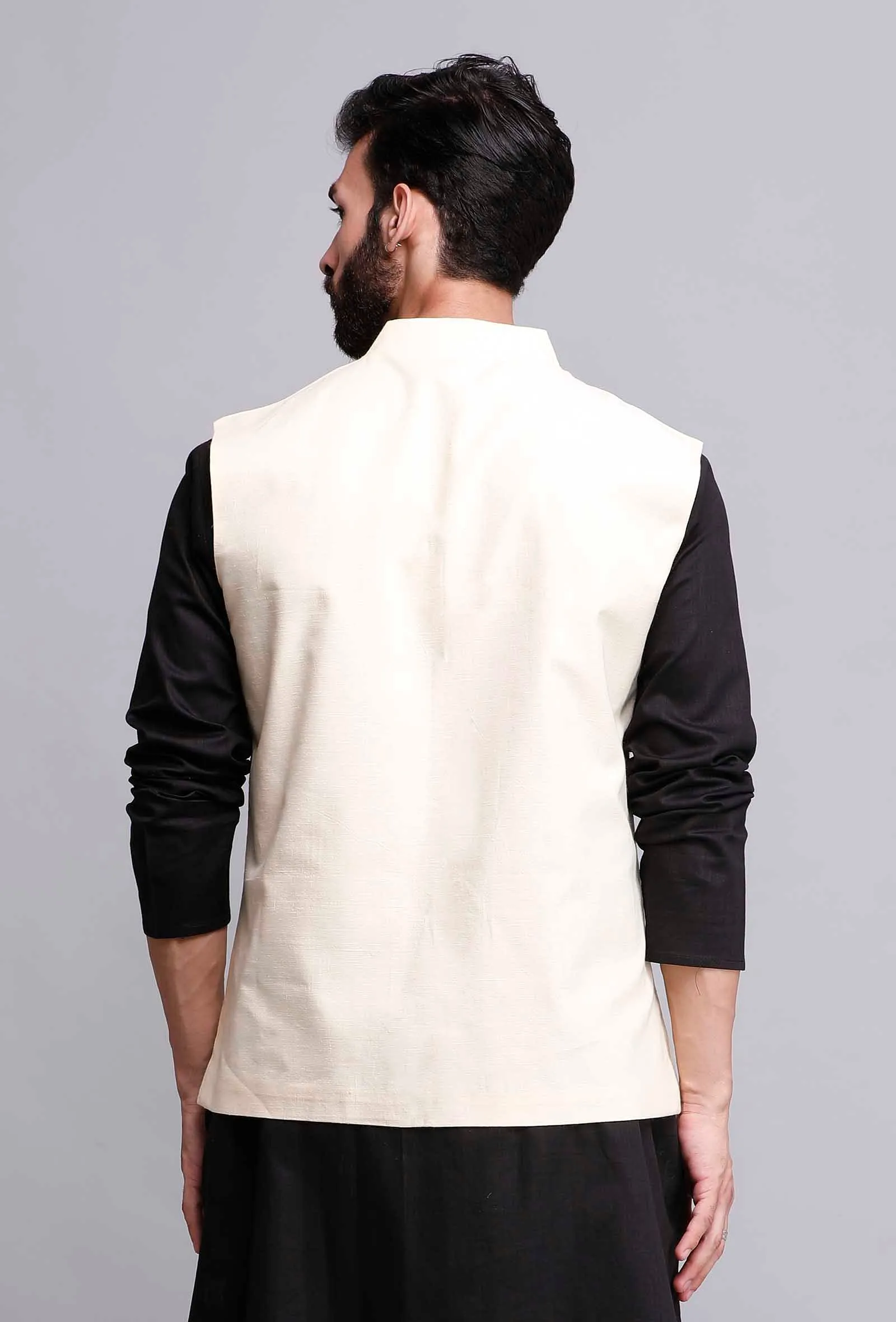 Off White Cotton Nehru Jacket