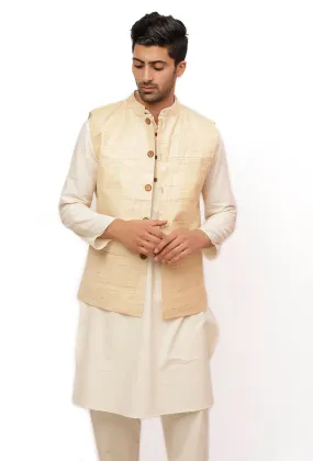 Pearl Cream Ghicha Silk Nehru Jacket