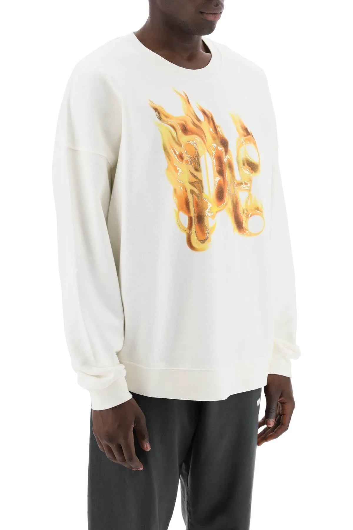 "burning monogram crewneck PMBA074R24FLE004 OFF WHITE GOLD