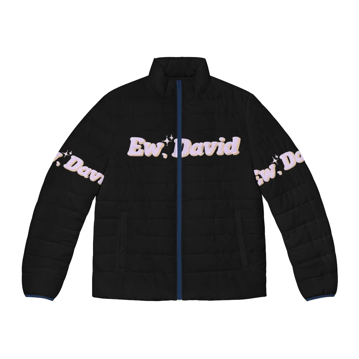 "Ew David" Schitt's Creek Quote Puffer Jacket with Sparkles