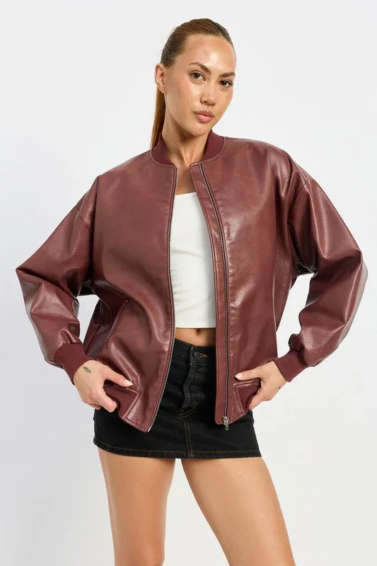 Vintage Vegan Leather Bomber Jacket