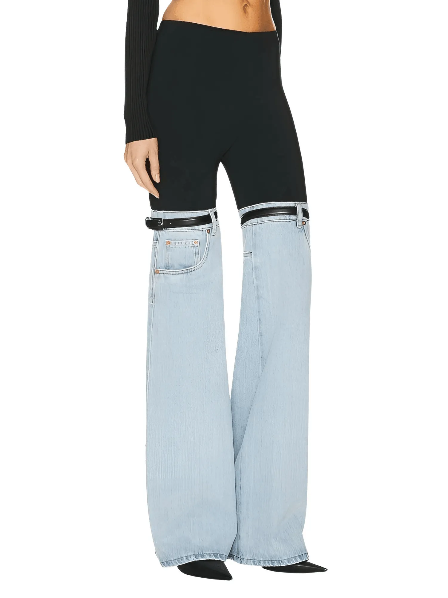 Women's High Waist Straight Leg Patchwork Jeans